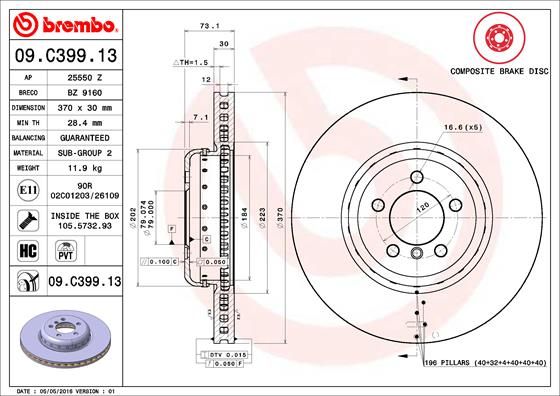 Тормозной диск BREMBO 09C39913