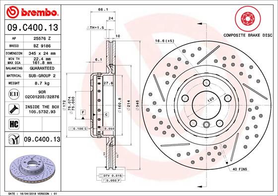 Тормозной диск BREMBO 09C40013