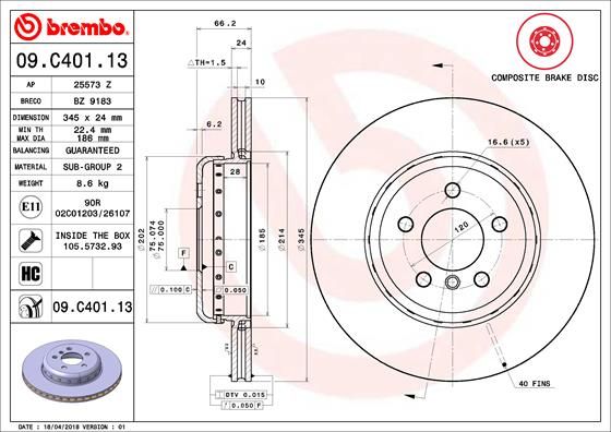 Тормозной диск BREMBO 09C40113