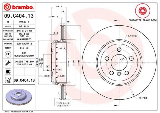 Тормозной диск BREMBO 09C40413