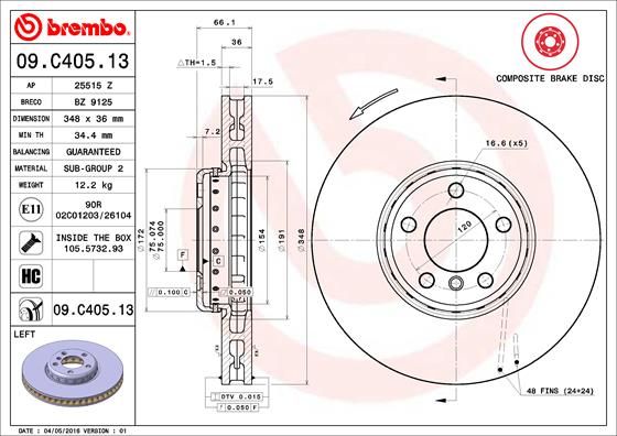 Тормозной диск BREMBO 09C40513