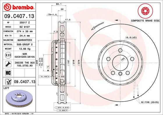 Тормозной диск BREMBO 09C40713