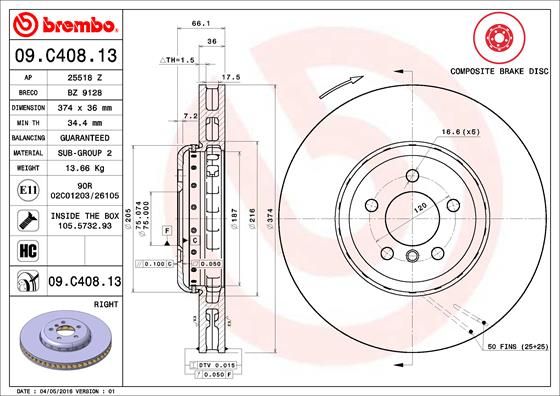 Тормозной диск BREMBO 09C40813