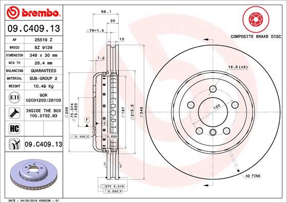 Тормозной диск BREMBO 09C40913