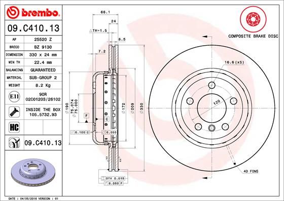 Тормозной диск BREMBO 09C41013