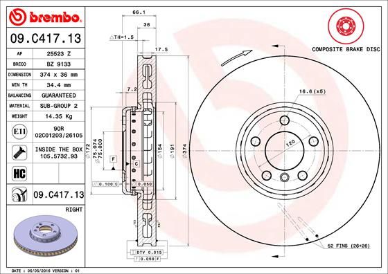 Тормозной диск BREMBO 09C41713