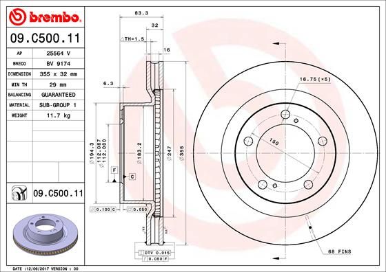 Тормозной диск BREMBO 09C50011