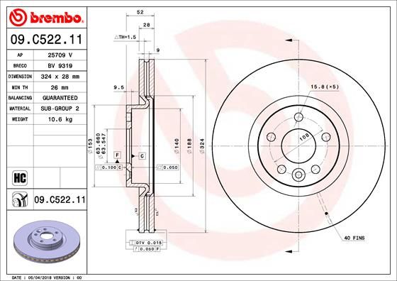 Тормозной диск BREMBO 09C52211