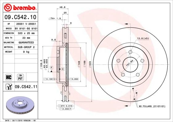 Тормозной диск BREMBO 09C54211