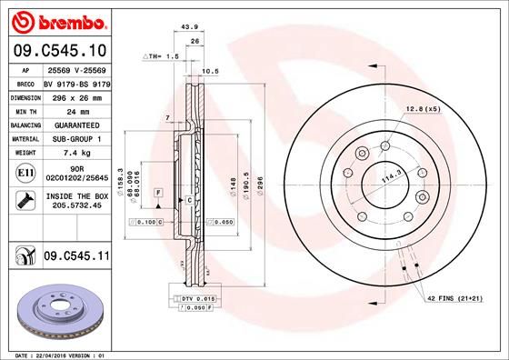 Тормозной диск BREMBO 09C54511
