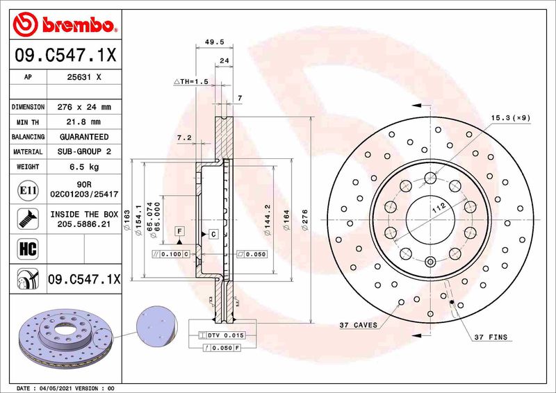 Тормозной диск BREMBO 09C5471X