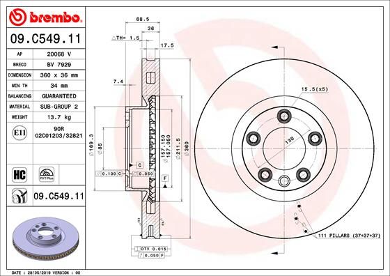 Тормозной диск BREMBO 09C54911