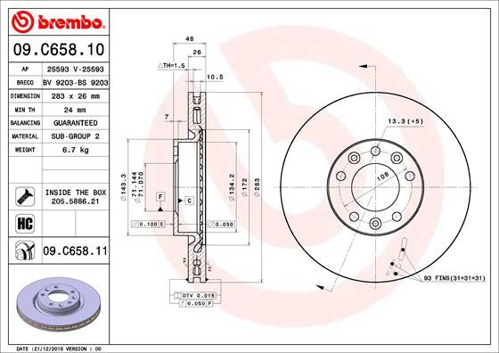 Тормозной диск BREMBO 09C65811
