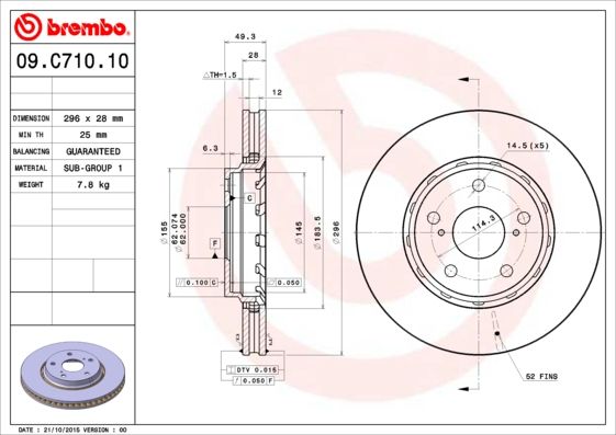 Тормозной диск BREMBO 09C71011