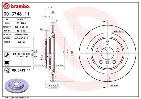 Тормозной диск BREMBO 09C74311