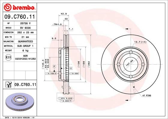 Тормозной диск BREMBO 09C76011