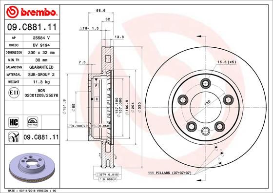 Тормозной диск BREMBO 09C88111