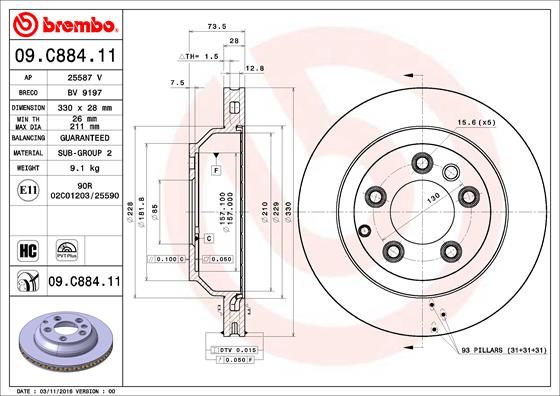 Тормозной диск BREMBO 09C88411
