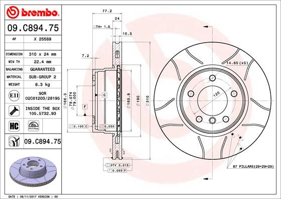 Тормозной диск BREMBO 09C89475