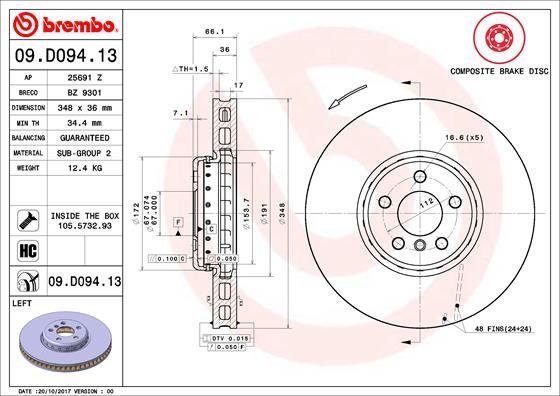 Тормозной диск BREMBO 09D09413