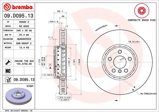 Тормозной диск BREMBO 09D09513