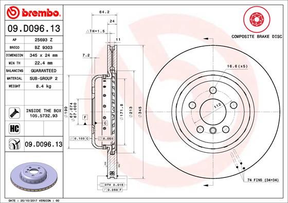 Тормозной диск BREMBO 09D09613