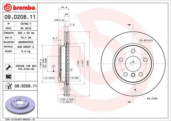 Тормозной диск BREMBO 09D20811
