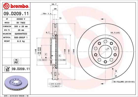 Тормозной диск BREMBO 09D20911