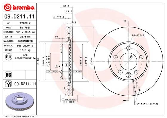 Тормозной диск BREMBO 09D21111