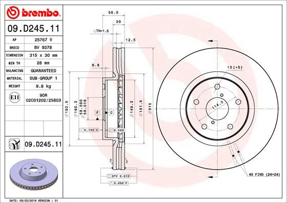 Тормозной диск BREMBO 09D24511