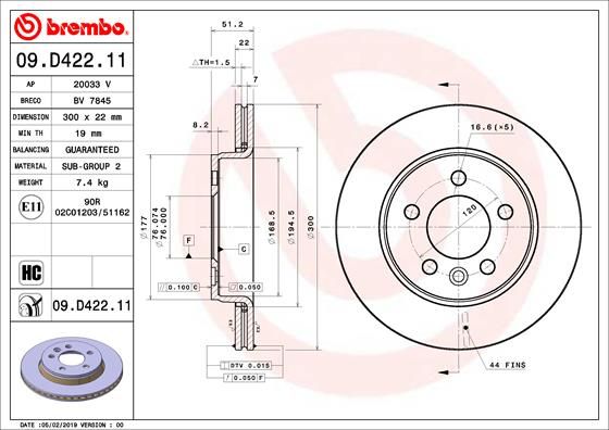 Тормозной диск BREMBO 09D42211