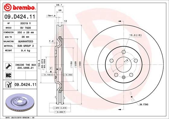 Тормозной диск BREMBO 09D42411