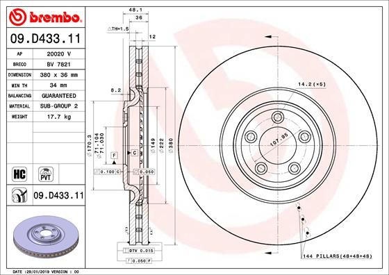 Тормозной диск BREMBO 09D43311