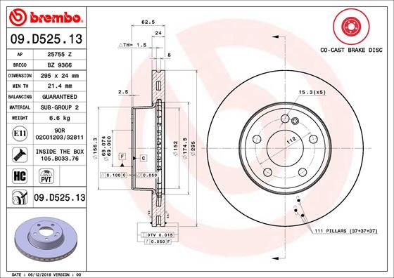 Тормозной диск BREMBO 09D52513