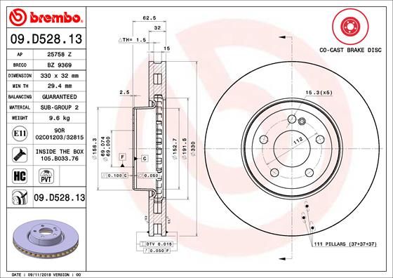 Тормозной диск BREMBO 09D52813