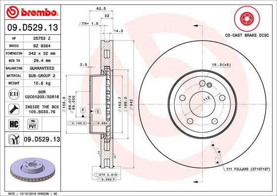 Тормозной диск BREMBO 09D52913
