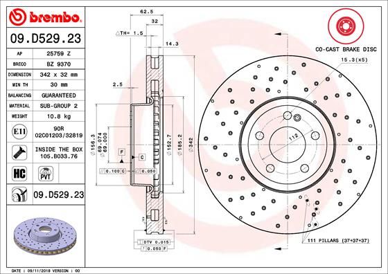 Тормозной диск BREMBO 09D52923