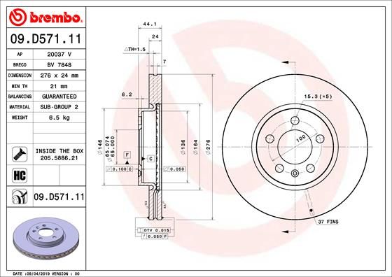 Тормозной диск BREMBO 09D57111