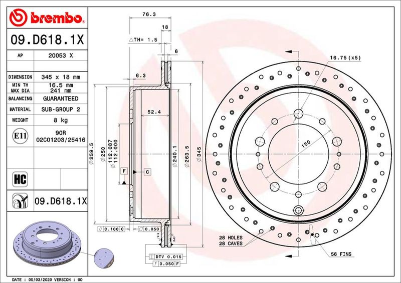 Тормозной диск BREMBO 09D6181X