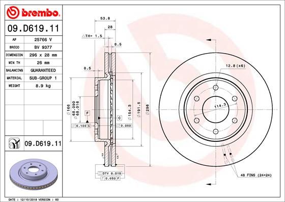 Тормозной диск BREMBO 09D61911