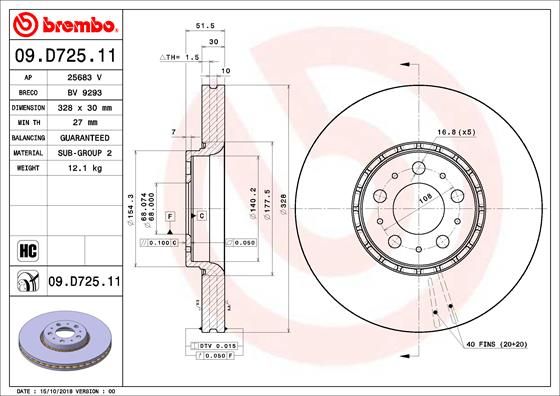 Тормозной диск BREMBO 09D72511