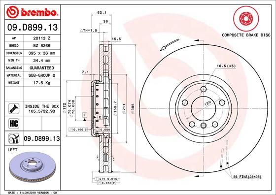 Тормозной диск BREMBO 09D89913