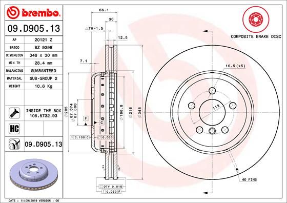 Тормозной диск BREMBO 09D90513