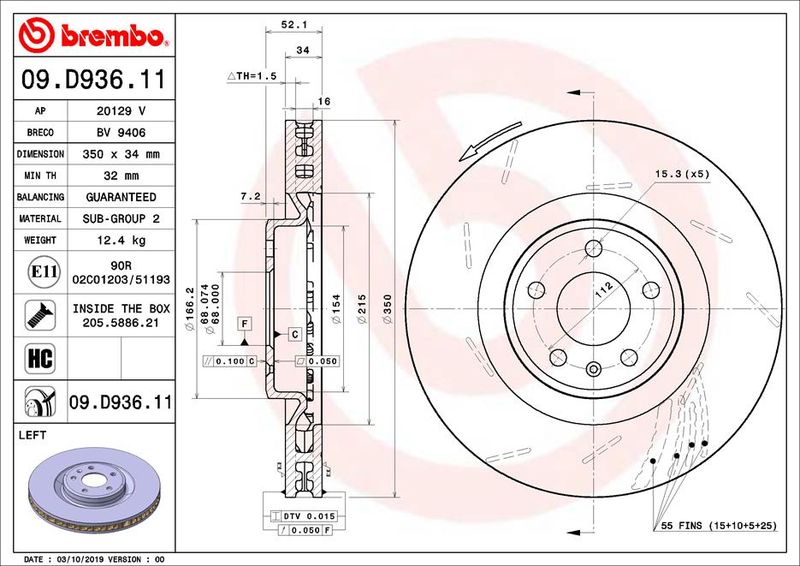 Тормозной диск BREMBO 09D93611