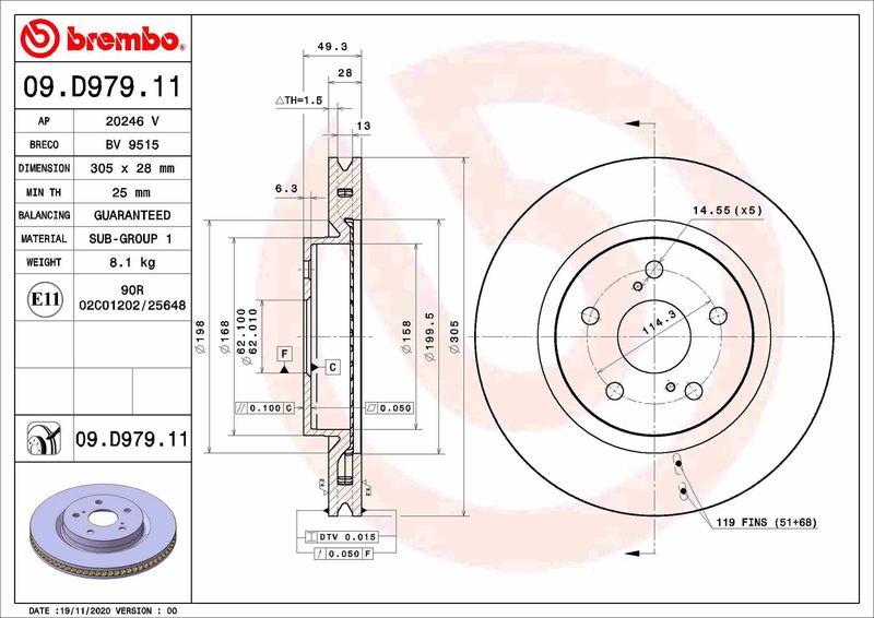 Тормозной диск BREMBO 09D97911