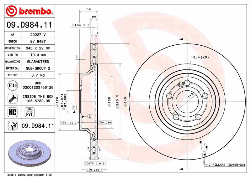 Тормозной диск BREMBO 09D98411