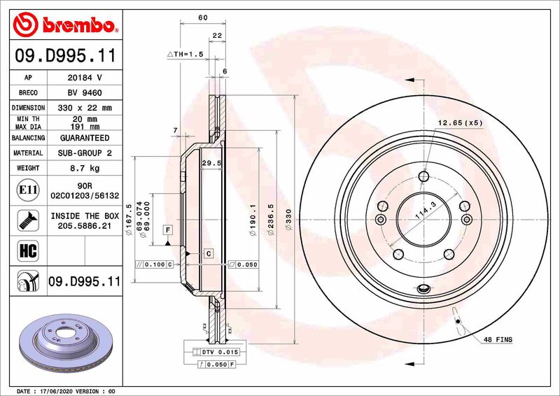 Тормозной диск BREMBO 09D99511