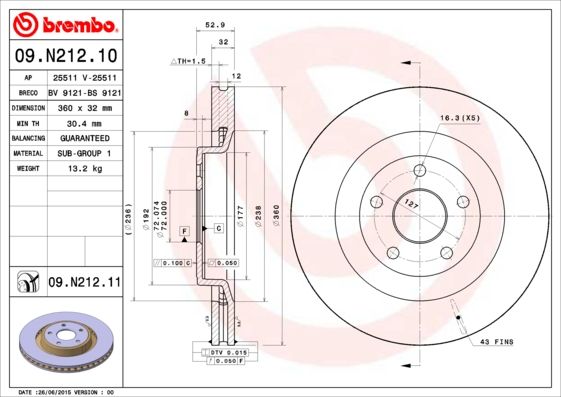 Тормозной диск BREMBO 09N21211