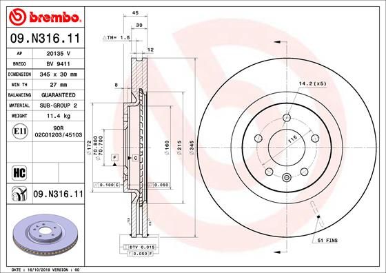 Тормозной диск BREMBO 09N31611