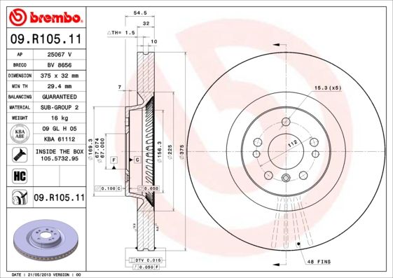 Тормозной диск BREMBO 09R10511